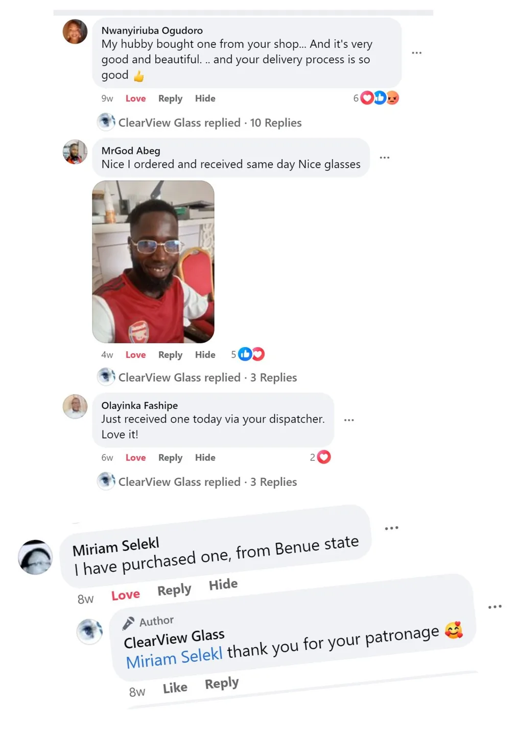 WhatsApp customer feedback screenshot